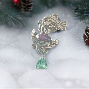 Sterling Silver Mermaid Anchor Charm Crystal Blue Ocean Beads Enamel Pendant